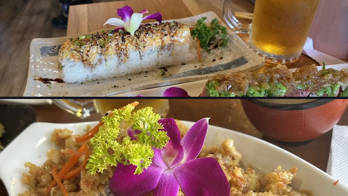 Sushi rolls arranged on a restaurant plate