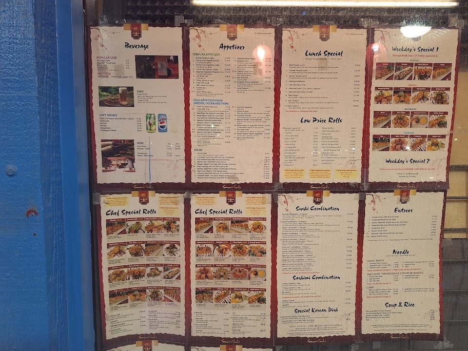 Printed sushi menu with small plate options